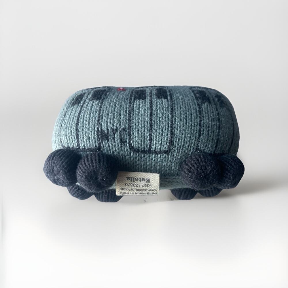 Estella NYC Knit Bus Plush Toy Organic Cotton Gray Black Soft Handmade Baby Gift